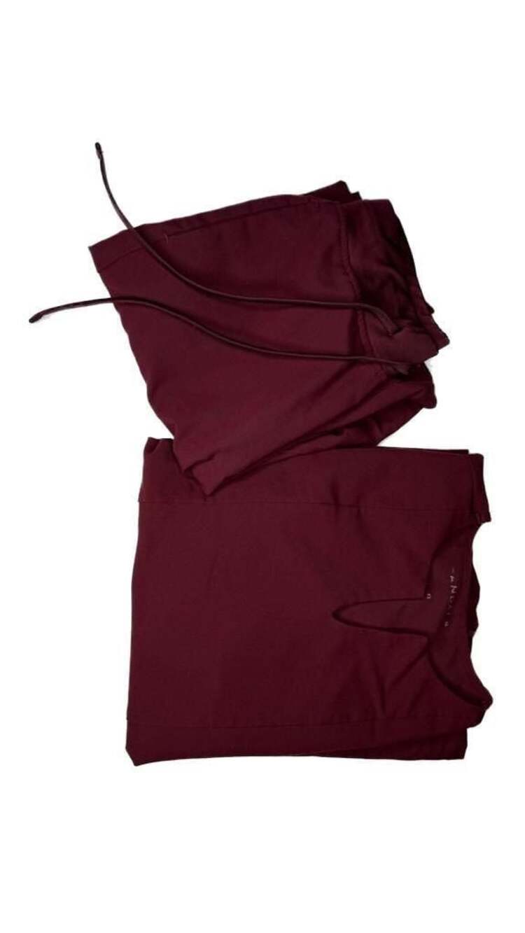 Mandala Scrubs Women's Burgundy V-Neck Scrub Top and Jogger Pants Set